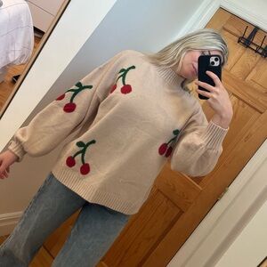 Trendy Oversized Cherry Mock Neck Sweater - so soft and warm